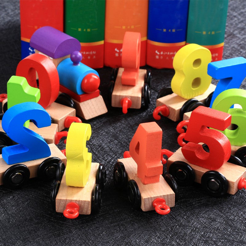 Hàng sẵn❣Tàu kỹ thuật số bằng gỗ cho trẻ nhỏ xe xếp hình giáo dục sớm 1-3-6 tuổi bé trai và gái tháo rời lắp ráp quà tặn