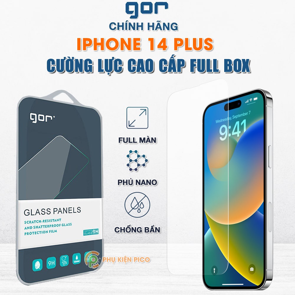 Kính cường lực Iphone 14 Plus trong suốt full màn hình chính hãng GOR - Dán màn hình Iphone 14 Plus