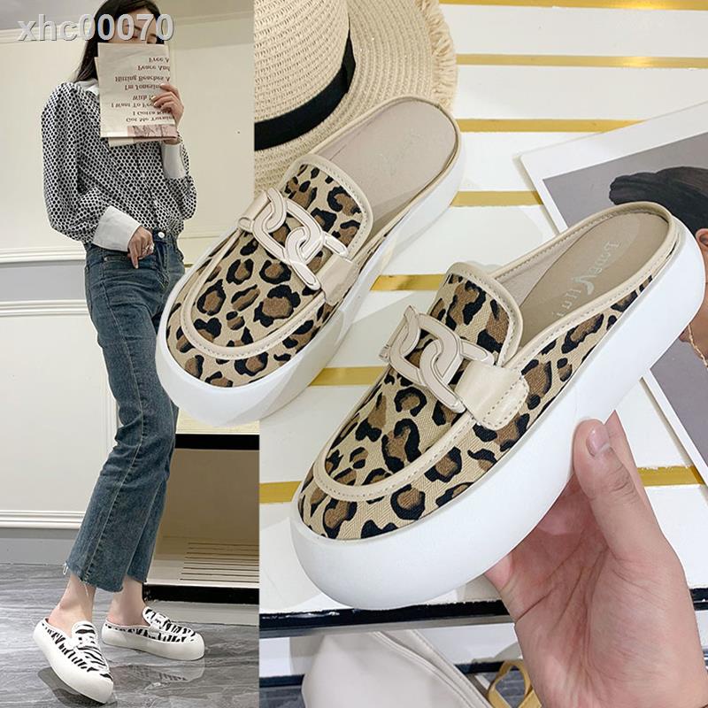 Giày Chống Trượt Chất Lượng Cao◑♀☸Dép Bít Mũi Đế Dày Mềm Mại Họa Tiết Da Báo Thời Trang Mùa Hè Năm 2021 Cho Nữ
