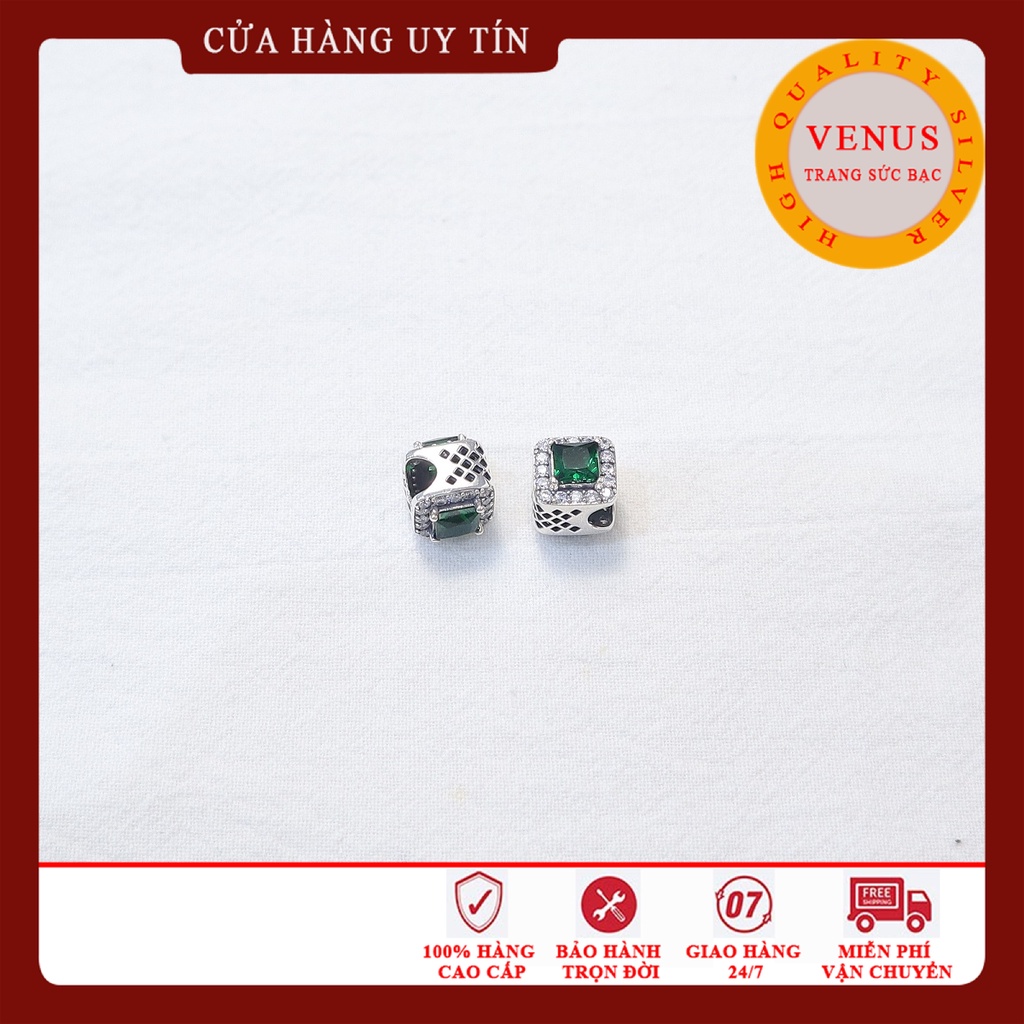 Charm trụ vuông mặt đá xanh lá- Msp355