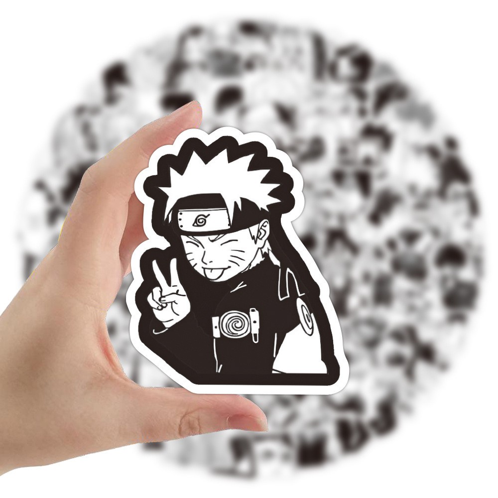 Set 10 Miếng Dán Trang Trí Ván Trượt / Xe Hơi Họa Tiết Nhân Vật Anime Màu Trắng Đen 100 / 50 / 25 / 10 Cái