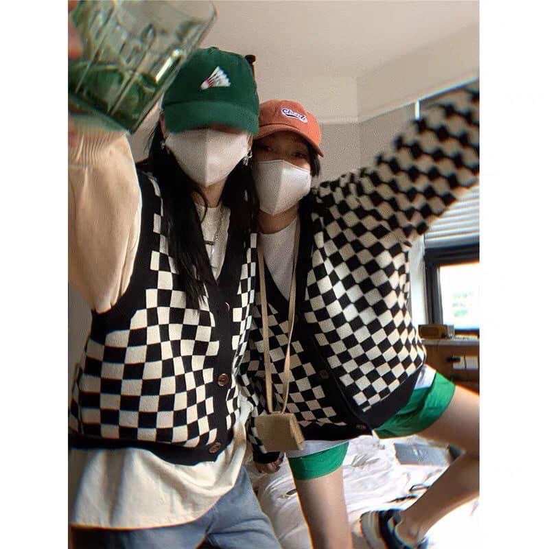 Áo khoác len Cardigan hoạ tiết caro siêu xịn⚡️Phong cách đường phố hàn quốc | BigBuy360 - bigbuy360.vn