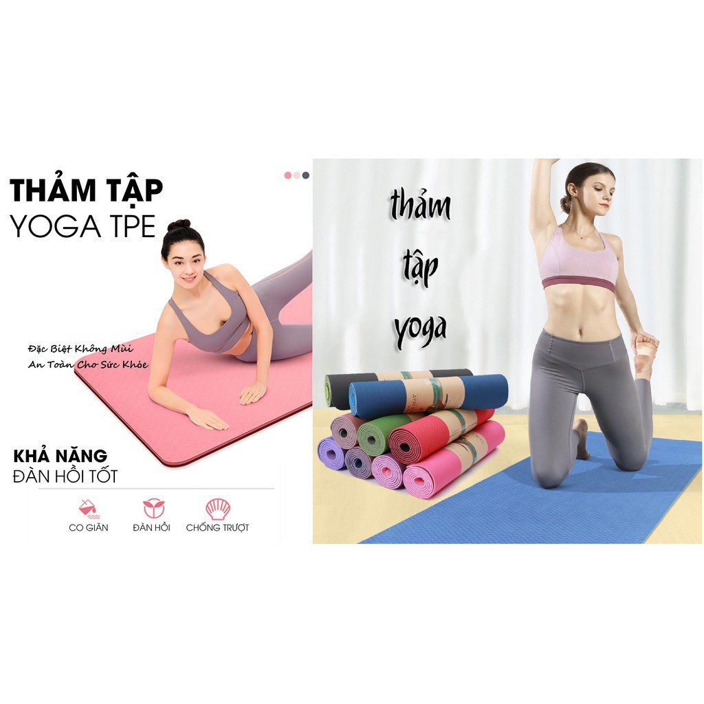Thảm tập yoga gym 2 lớp định tuyến chống trượt độ dày 6mm 8mm chất liệu TPE tập thể dục tại nhà