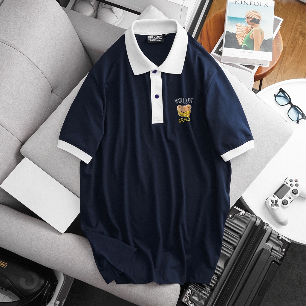 [bigsize] Áo polo cotton phối màu in hình đẹp 80-140kg