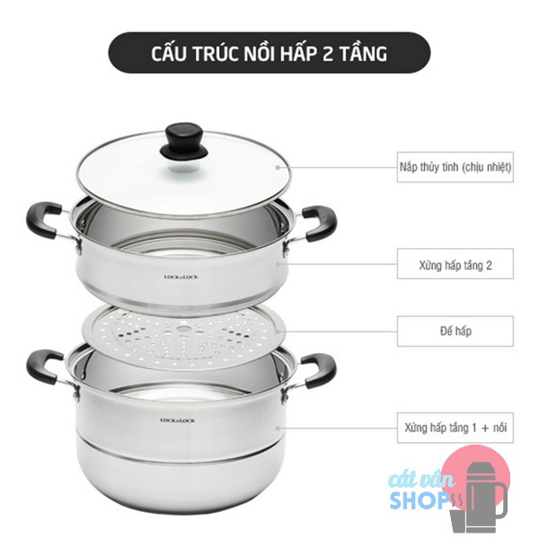 Bộ nồi hấp 2 tầng Lock&amp;Lock Steamer Pot size 26cm/28cm