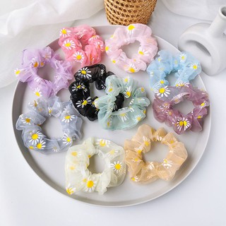 Cột Tóc Scunchies Vải Lưới In Hoa Cúc Thanh Lịch