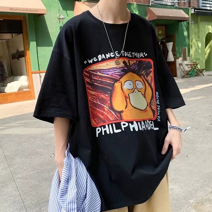 Áo Thun Dáng Rộng Cổ Tròn In Hoạt Hình Phong Cách Hàn Quốc Thời Trang Mùa Hè Dành Cho Nam
