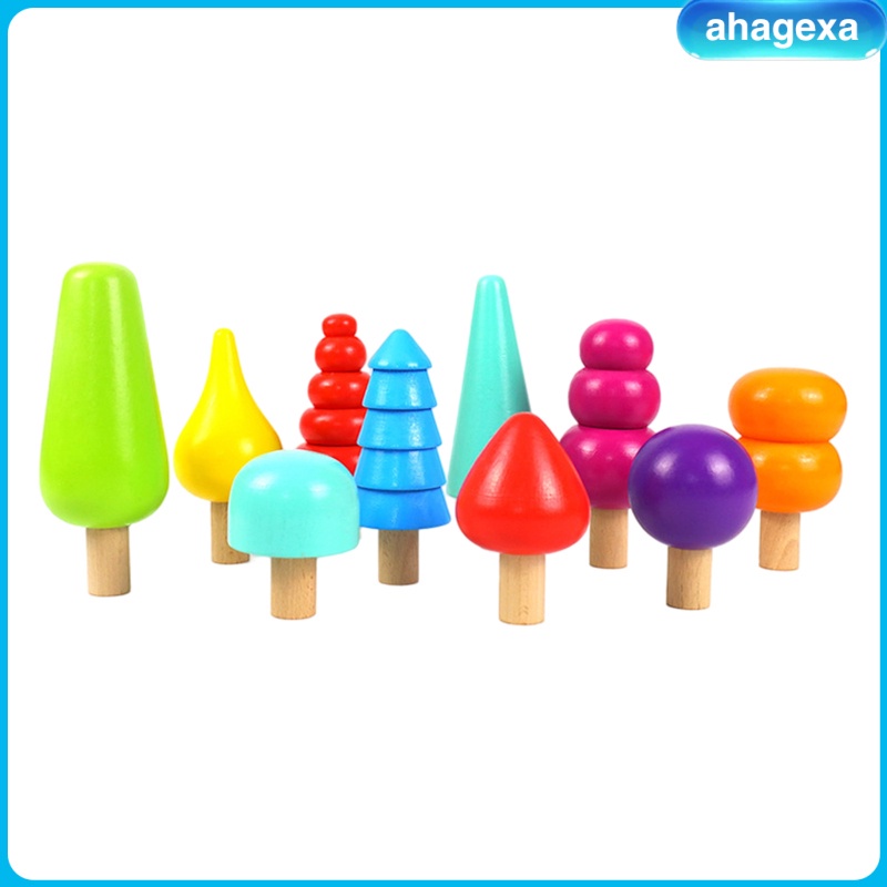 [Ahagexa] Rainbow Tree Blocks Montessori Color Perception Wooden Blocks Toys for Home Indoor or Outdoor Sensory Education toys Early Development gift Kids