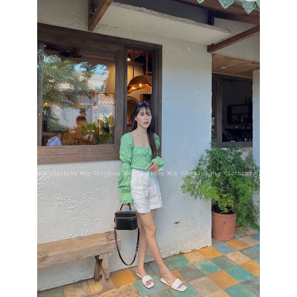 MIE MIN Quần Short ống rộng linen trắng