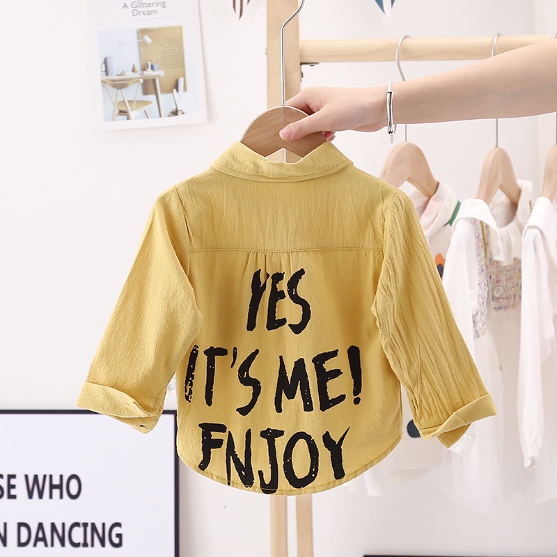 Áo sơ mi tay dài in chữ màu sắc thanh lịch cho bé trai