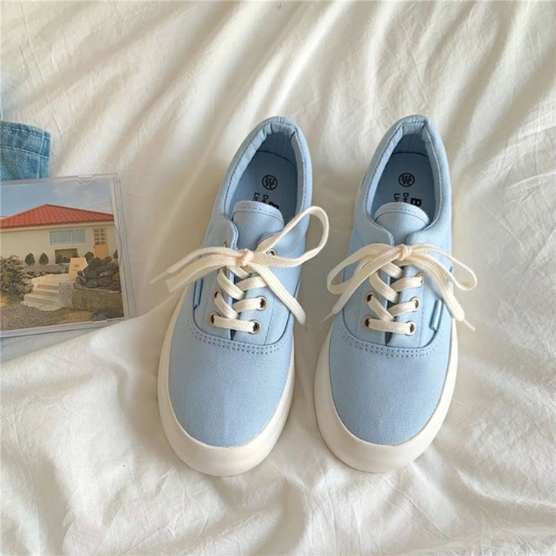 6:30PM Order Mã 046 Giày sneaker ulzzang dáng vans basic đế bánh mì màu pastel xinh xắn