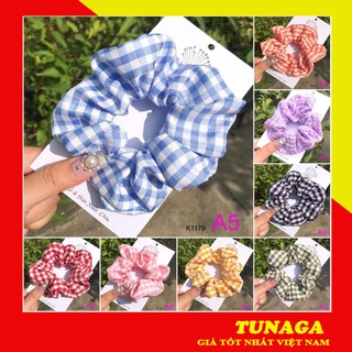 [RẺ VÔ ĐỊCH] Dây Buộc Tóc Scrunchies/Chun Buộc Tóc Họa Tiết Kẻ CaRo Siêu Xinh Cực Cá Tính
