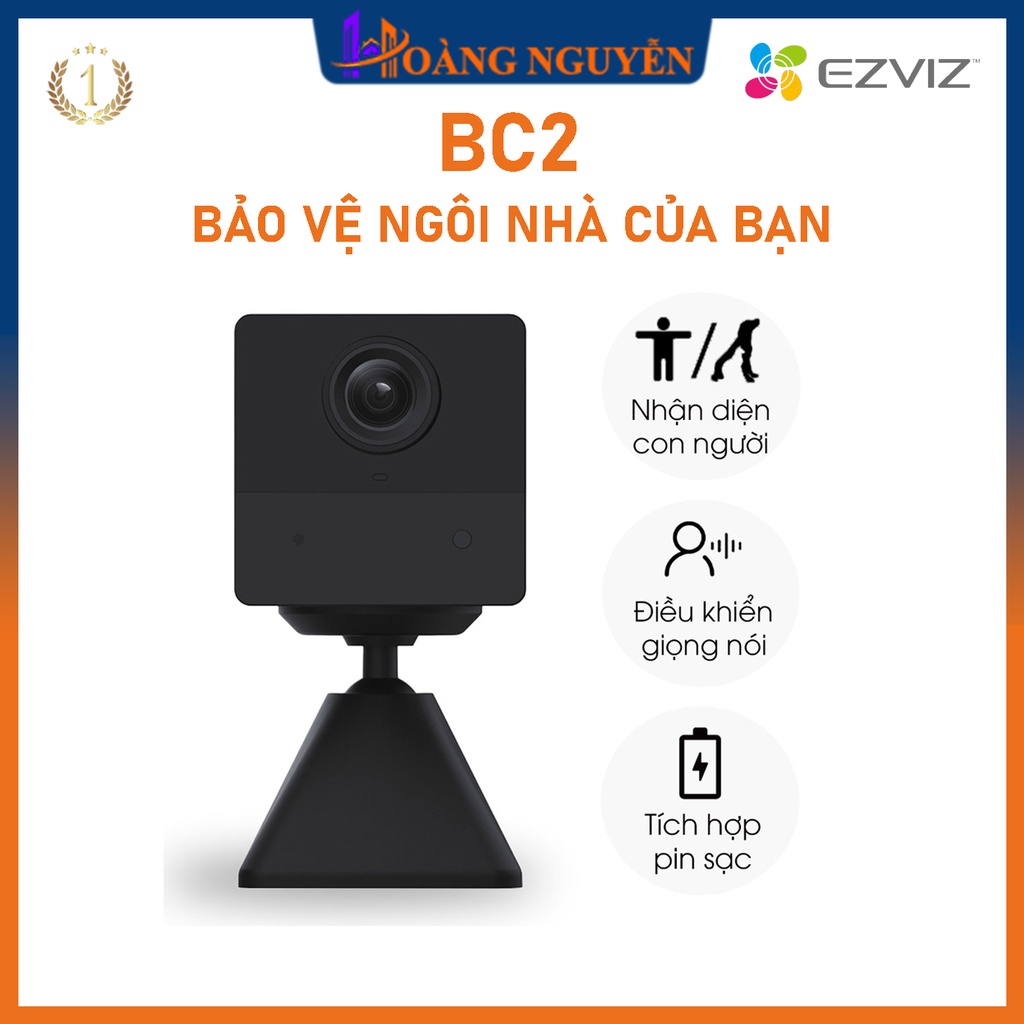 Camera MINI IP WIFI chạy PIN không dây trong nhà EZVIZ BC2 2M 1080P, Màu đêm, đàm thoại 2 chiều, còi hú