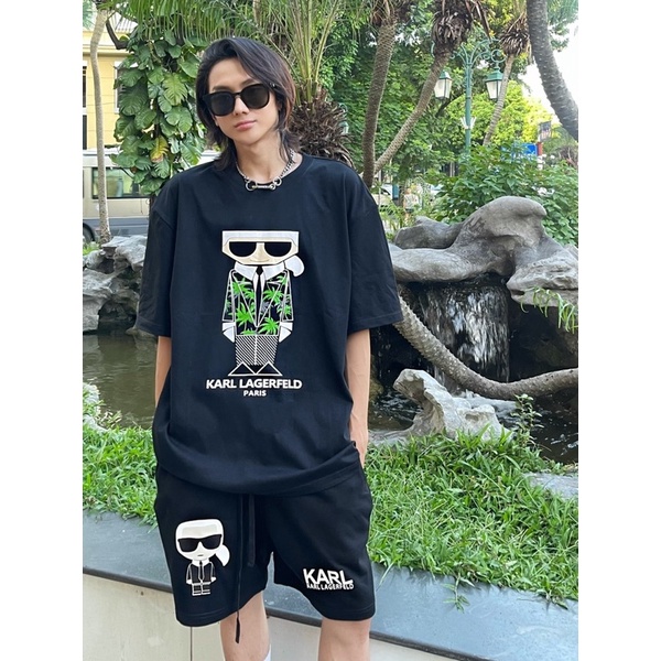 Set áo thun và quần short tây KARL, bộ nam mặc mùa hè hot trend style rộng chất dày mát mịn