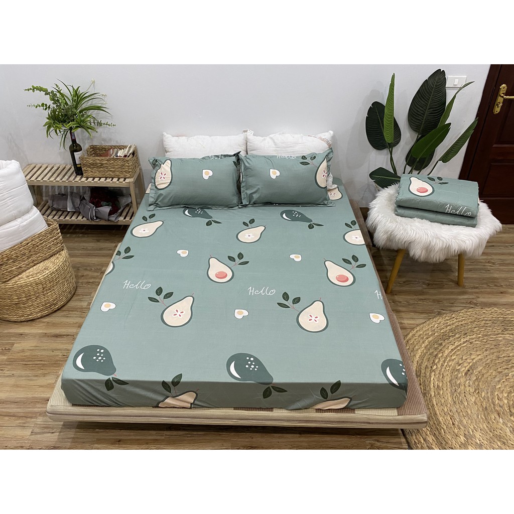 SET GA CHUN VÀ 2 VỎ GỐI NẰM COTTON POLY NGOCANHBEDDING HOT NHẤT HÈ 2021 MẪU BƠ XANH MỚI