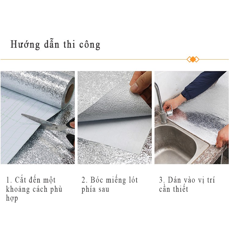 Giấy dán tường bếp tráng nhôm chống thấm cuộn 3 mét , giấy dán bếp cách nhiệt đa năng FASOLA