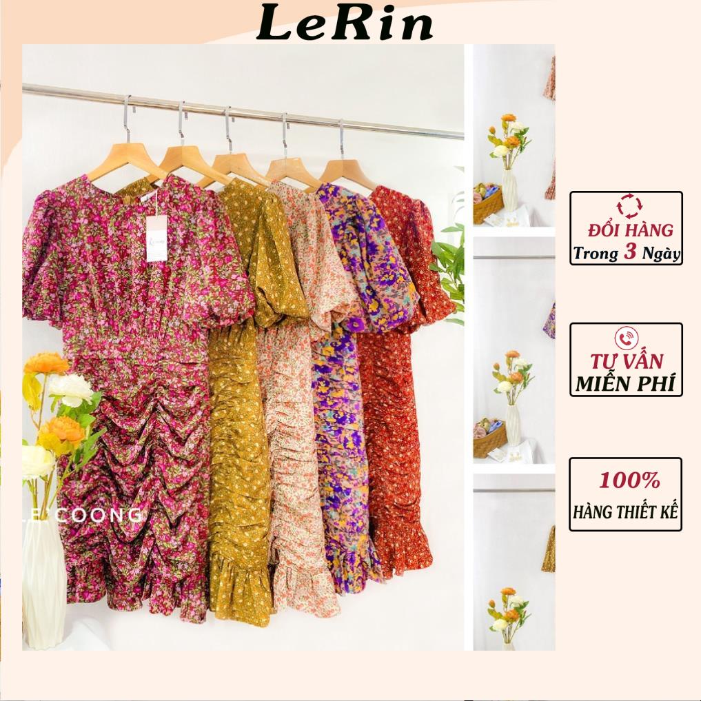Váy Hoa Nhí Đầm Nữ Thiết Kế Nhún Hông Tôn Eo Trẻ Trung_LeRin