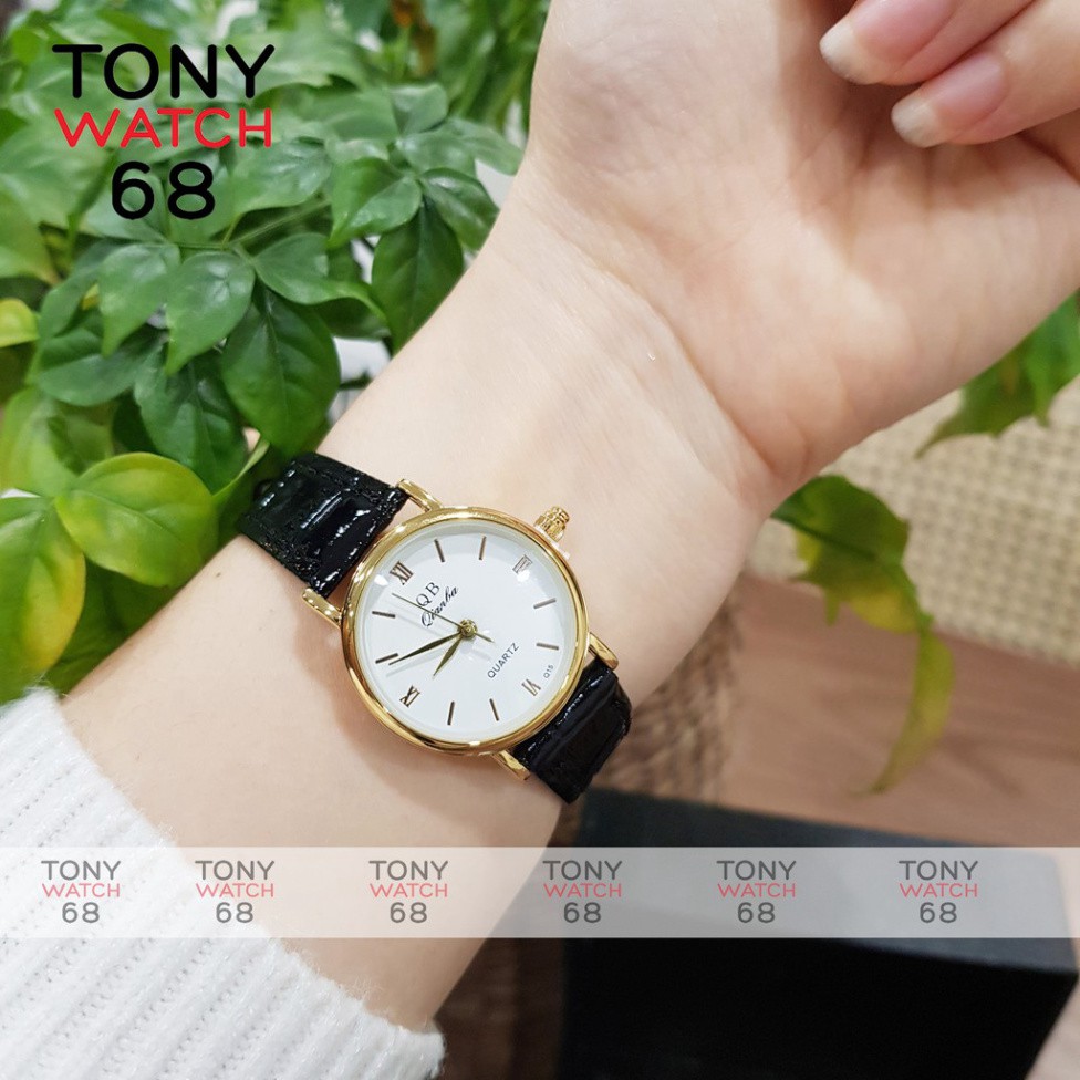 Đồng hồ nữ QB dây da mặt tròn mini số la mã cổ điển sang trọng chống nước chính hãng Tony Watch 68