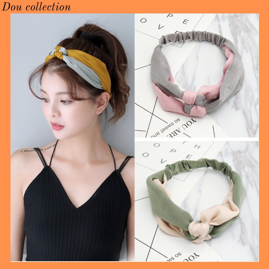 [Nowship2h] Băng Đô Turban Thắt Nút Phối 2 Màu Phong Cách Hàn Quốc Vải Lụa - Mã BD003