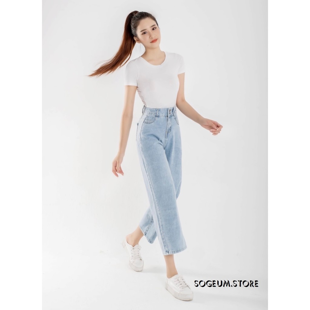 Quần jean nữ ống rộng, Quần bò nữ cạp lưng cao dáng suông chất bò dầy dặn Sogeum.store Q125 | BigBuy360 - bigbuy360.vn