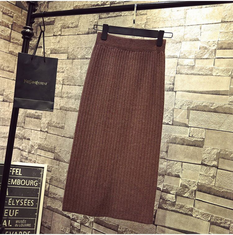 Chân Váy Len Dài Lưng Cao Xẻ Tà Thời Trang Retro Cho Nữ