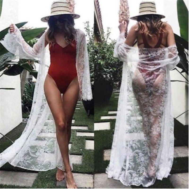 Áo khoác ren hoa dáng dài mặc ngoài bikini phong cách boho thời trang quyến rũ cho nữ