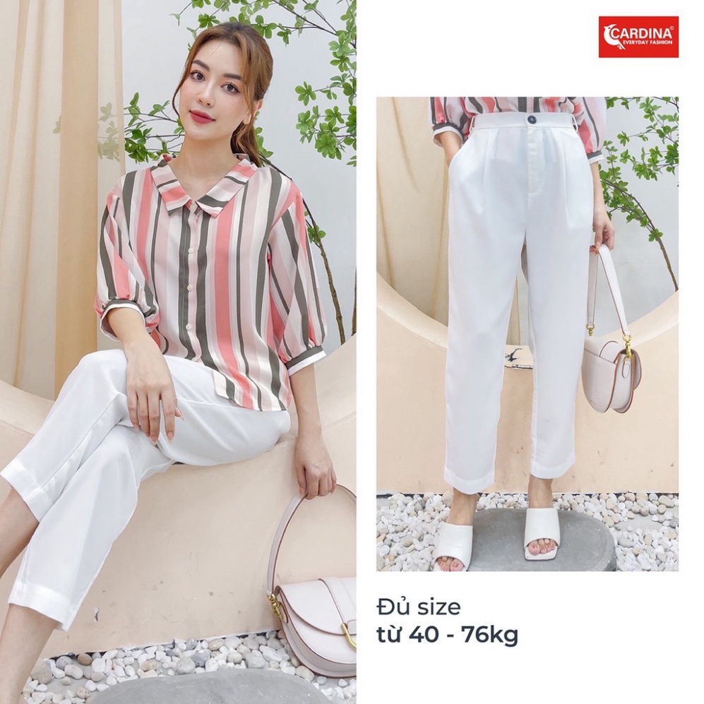 Áo Sơ Mi Nữ 𝐂𝐀𝐑𝐃𝐈𝐍𝐀 4 Màu Kẻ Chất Lụa Mango Cao Cấp Cổ Đức Cách Điệu Tay Lỡ Bo Trẻ Trung 2AF08