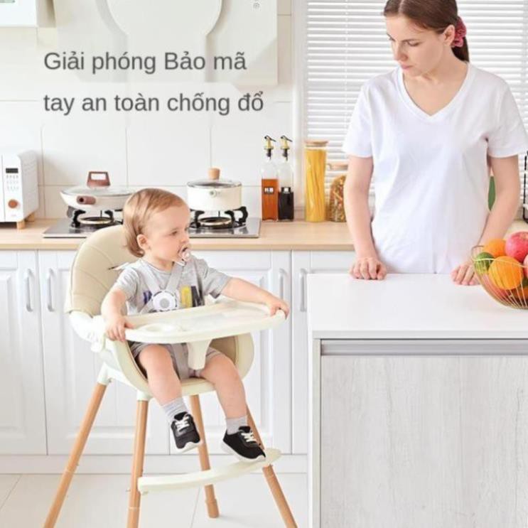 Ghế ăn cho bé Di động đa chức năng Bàn trẻ em bằng gỗ rắn học < ..