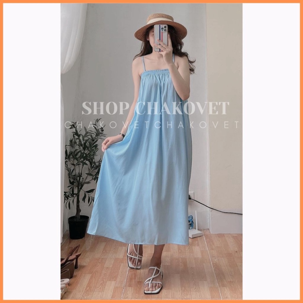 Váy 2 dây nữ đầm maxi đi biển V8228 dáng dài qua gối chun ngực freesize babydoll xanh lá đẹp vintage sang chảnh-CHAKOVET