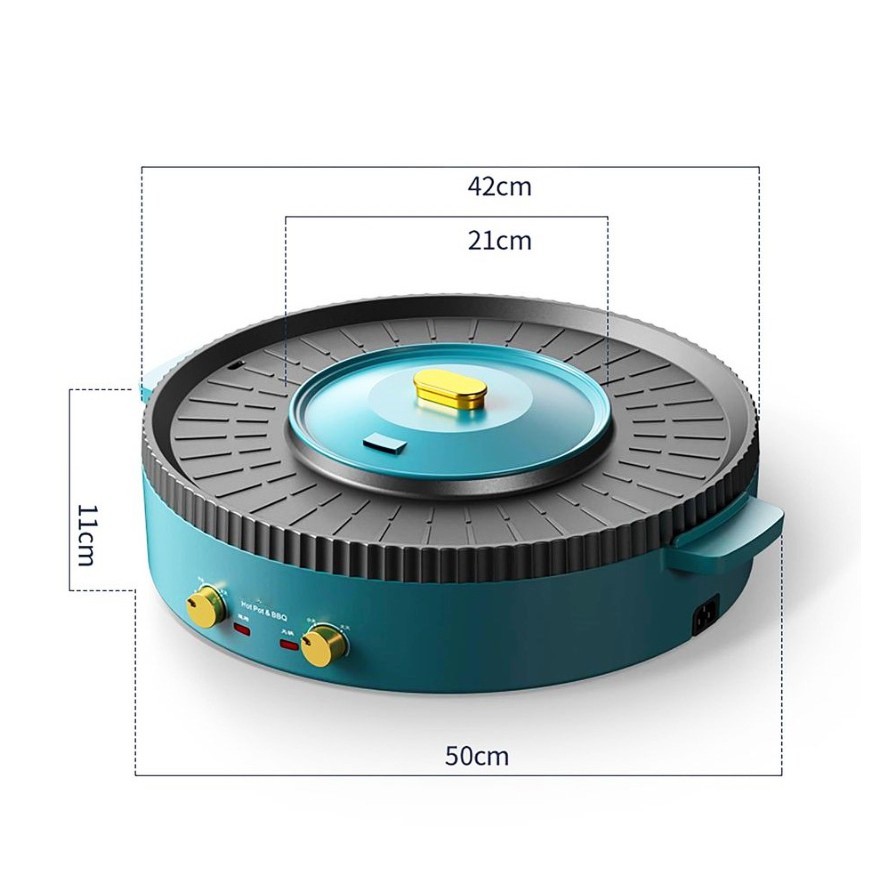 Bếp lẩu nướng điện đa năng 2 trong 1 Nine shield hàng cao cấp thiết kế ấn tượng với màu xanh ngọc sang trọng