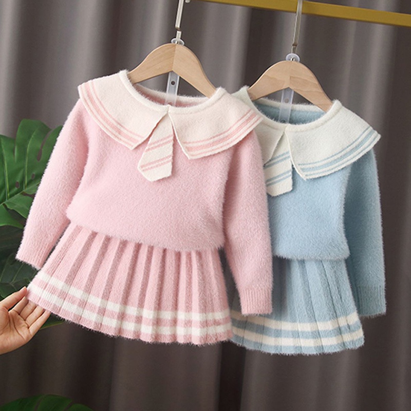 BEAR LEADER Set Đồ 2 Món Có Áo Len Thời Trang Mùa Đông Họa Tiết Gấu Dành Cho Bé Gái