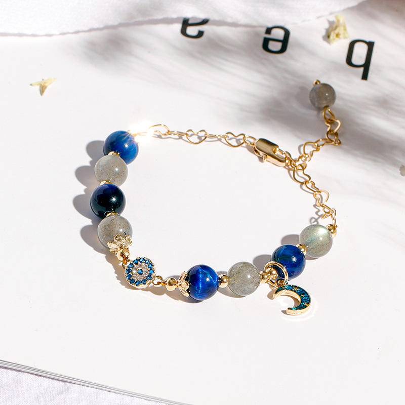 Vòng Tay Dây Bện Đính Đá Pha Lê Xám Mặt Trăng Kyanite Thiết Kế Mắt Quỷ Chính Hãng Làm Quà Tặng Cho Bạn Gái/Bạn Gái