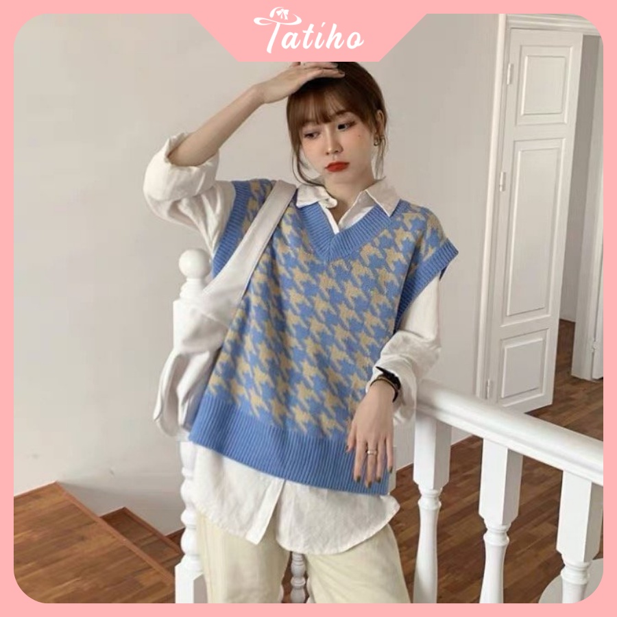 [Hàng Xịn, Giá Tốt] Áo Gile Len Trơn ( Áo Không Tay) Phong Cách Thời Trang Vintage Họa Tiết Caro Hottrend - Mã AK014