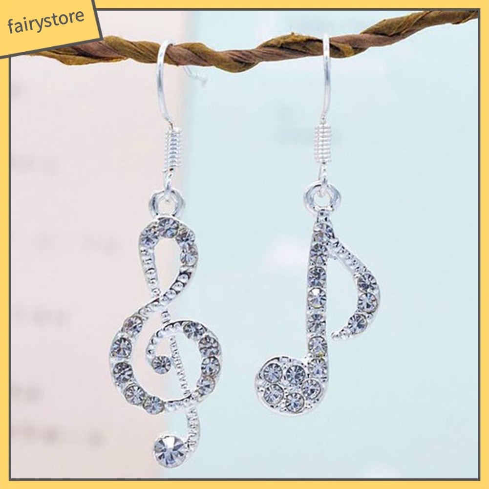 Bông Tai Hợp Kim Hình Nốt Nhạc Đính Đá Xinh Xắn