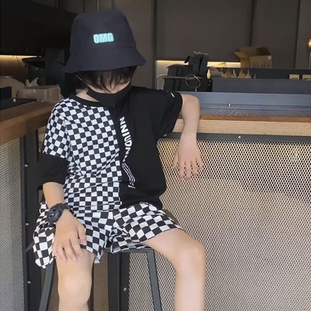 Bộ đồ bé trai CON XINH cotton  họa tiết Caro , set quần áo trẻ em từ 4 đến 10 tuổi