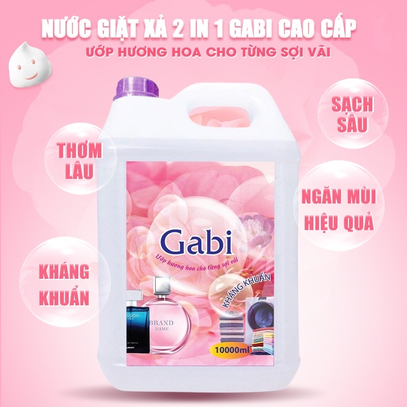 Nước giặt xả vải quần áo Gabi đậm đặc, thơm lâu, kháng khuẩn, nước giặt quần áo sinh học cho em bé, Dung tích 10L