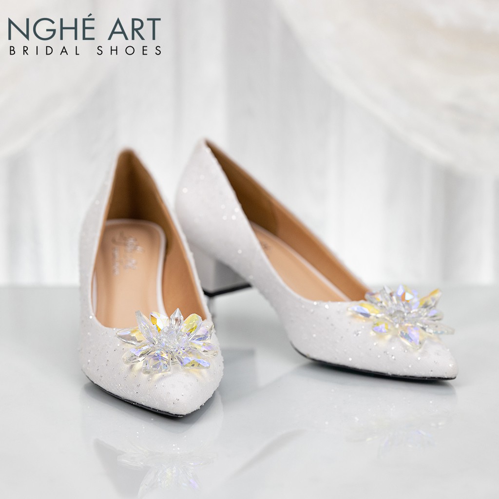 Giày cưới Nghé Art ren kim hoa đá 287