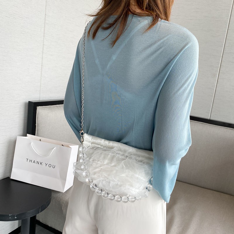 Túi đeo vai phối ren và ngọc trai nhân tạo xinh xắn phong cách Retro 2021