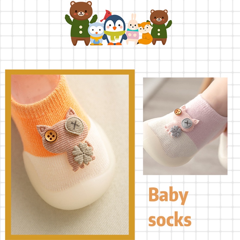 Vớ Cao Su Cotton Mềm Mại Co Giãn Chống Trượt In Hình Động Vật Hoạt Hình Thời Trang Thu Đông Cho Trẻ Sơ Sinh