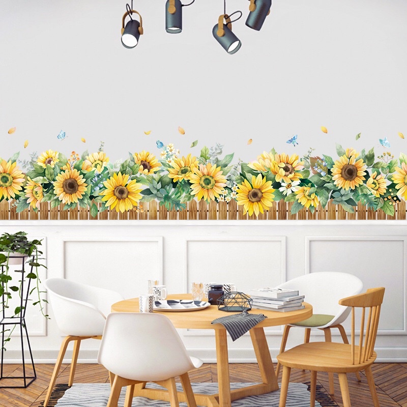 Decal dán chân tường hoa hướng dương to, sẵn keo dán