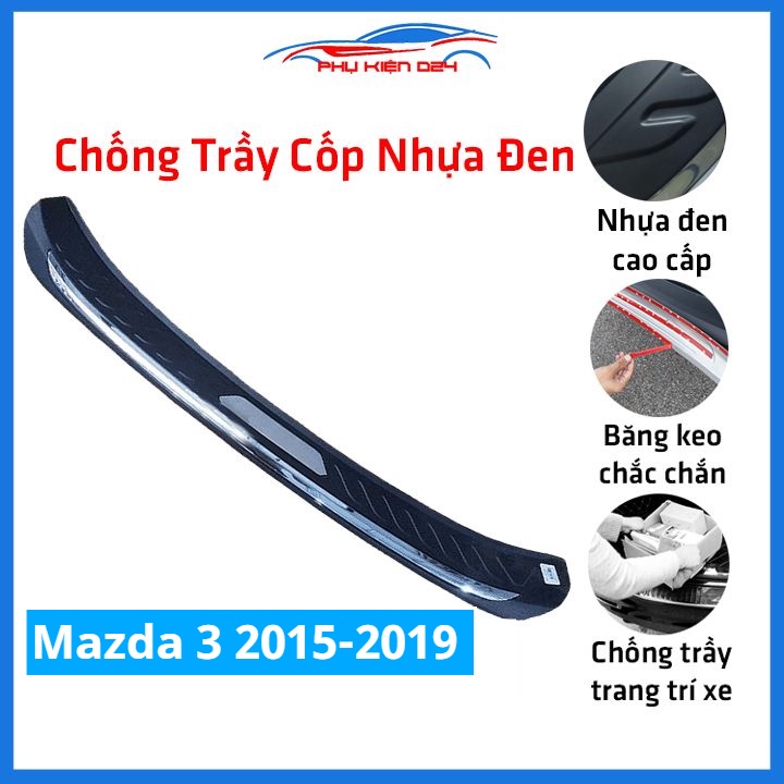 Ốp chống trầy cốp ngoài nhựa đen Mazda 3 2015-2016-2017-2018-2019 dán cốp sau chống xước trang trí xe