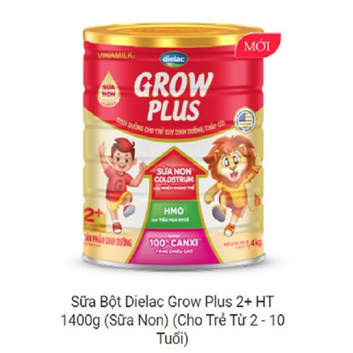 [HSD T8-2023] [MẪU MỚI] Sữa Bột Dielac Grow Plus 2+ HT 1400g (Sữa Non) (Cho Trẻ Từ 2 - 10 Tuổi)