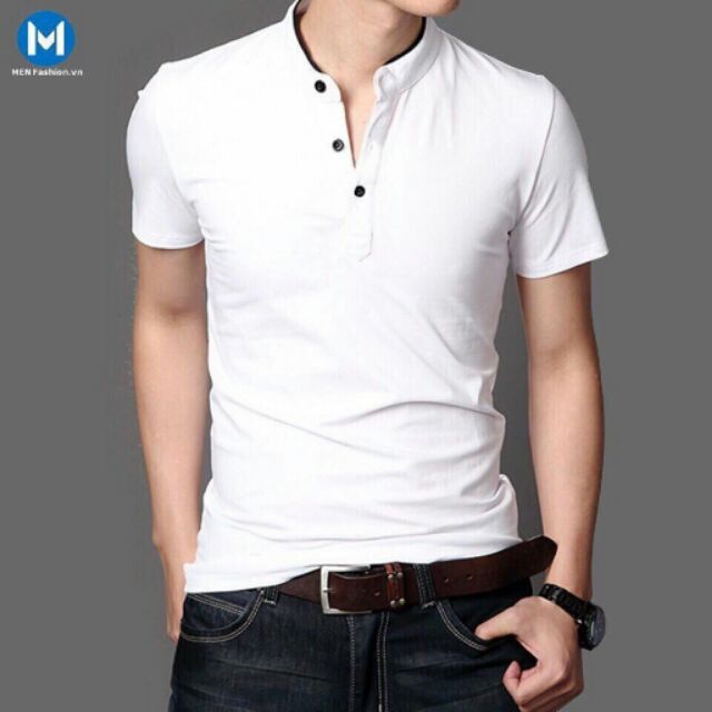 Áo cổ trụ trơn màu trắng SN092 AC004