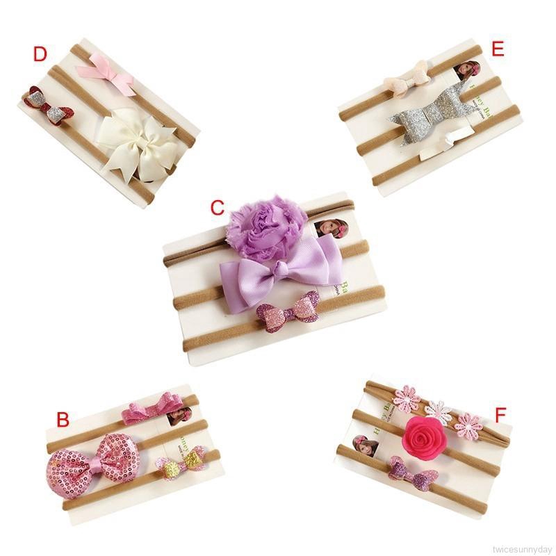 Set 3 băng đô hoa đính nơ đáng yêu cho bé gái