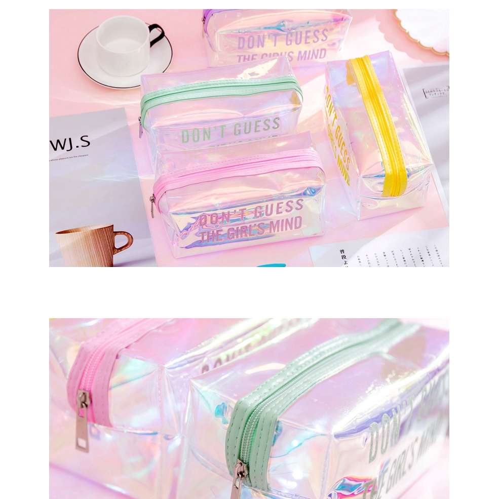 Korea Simple Makeup Bag PVC Laser Student Pencil Case