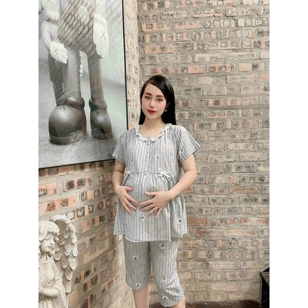 Bộ bầu lửng chất cotton  cực kì mềm mát dành cho mẹ bầu và sau sinh có khóa mở ngực