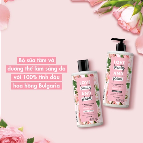 Combo Sữa Tắm + Sữa Dưỡng Thể Love Beauty And Planet Làm Sáng Da (400ml/Chai)