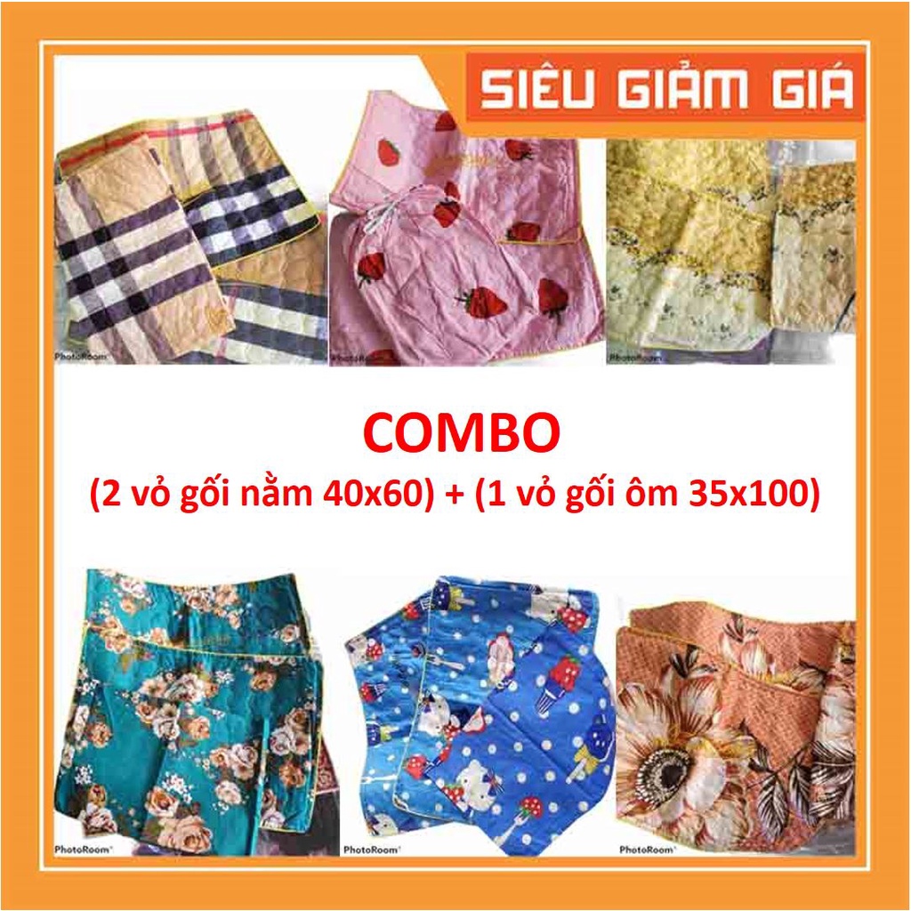 Bộ vỏ gối nằm 40x60 (2 cái) + vỏ gối ôm 35x100 ( 1 cái) - Thiêu chằn gòn 2 lớp, chất vải mềm.