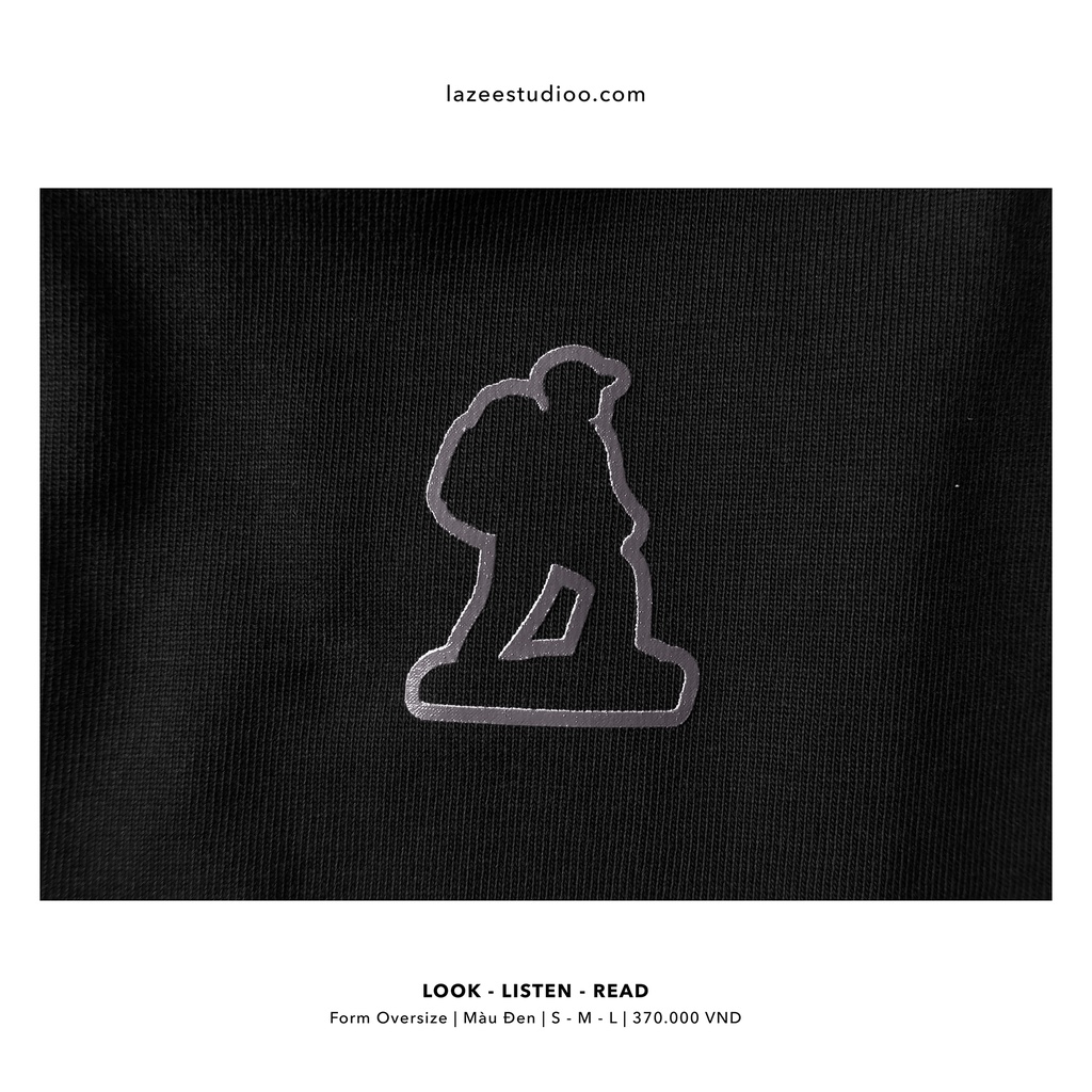 Áo thun - LOOK LISTEN READ | LAZEE STUDIOO | Nâu Sữa - Đen | Form Oversize