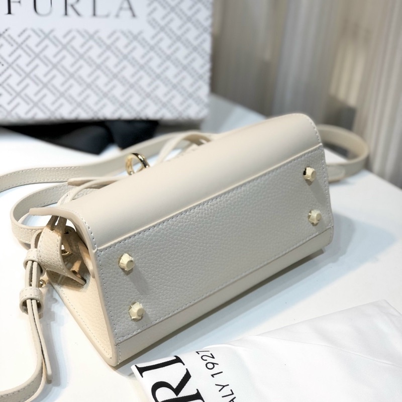 TNS - Túi xách da mềm thắt nơ Fulia mini top handle-màu trắng kem